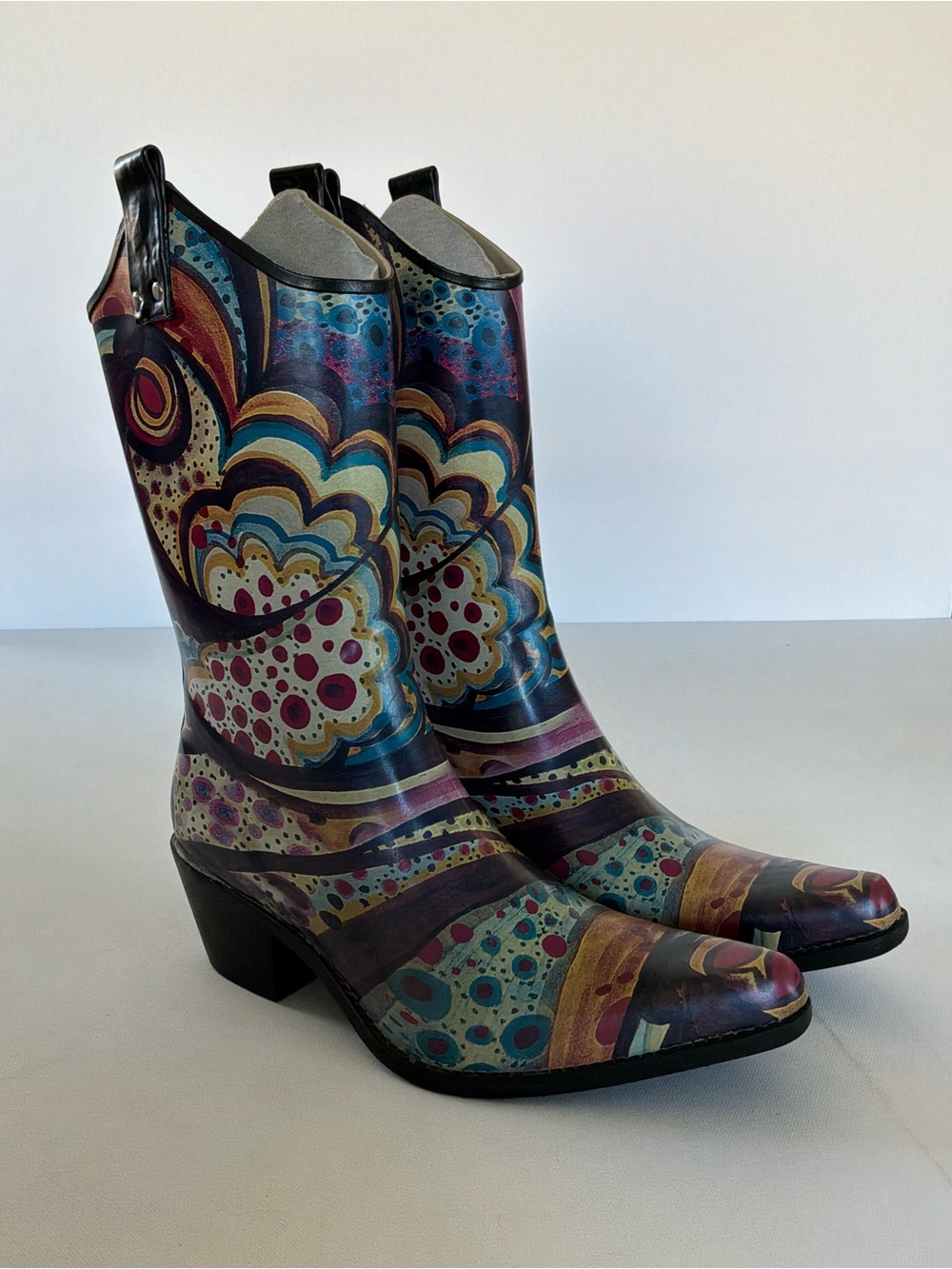 Corkys Multicolor Abstract Print Waterproof Rain Boots Women’s Size 9 Mid-Calf